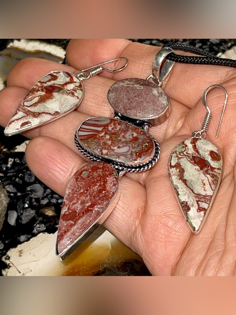 Wave Dolomite Pendant & Earrings
